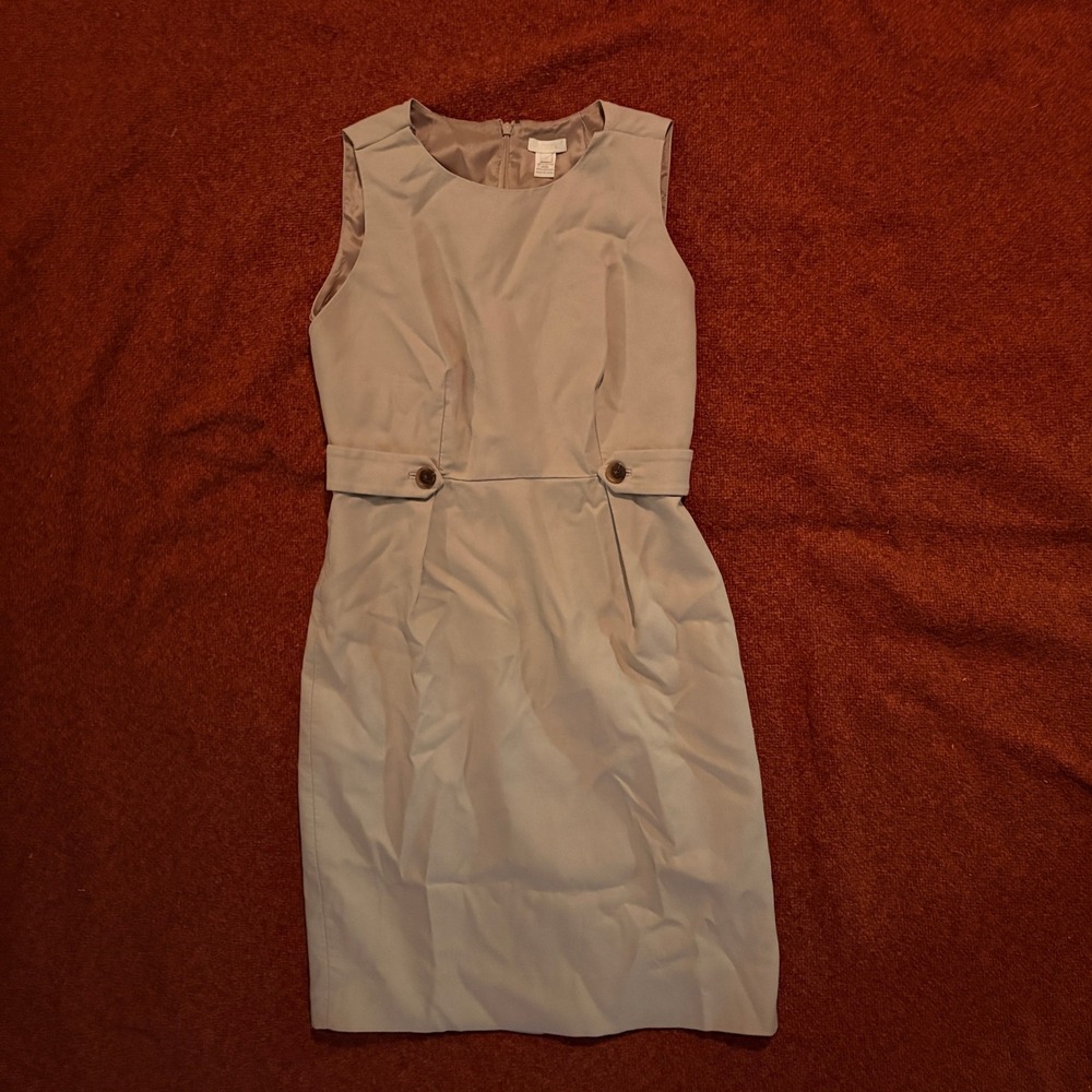 J. Crew Sleeveless Sheath Dress Tan Button‎ Detail Business Casual Size 2